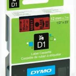 12MM X 7M Dymo D1 Tape Black on Red